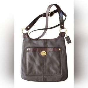 Coach Penelope Crossbody Bag mahogany leather w/  snakeskin-embossed trim F16533